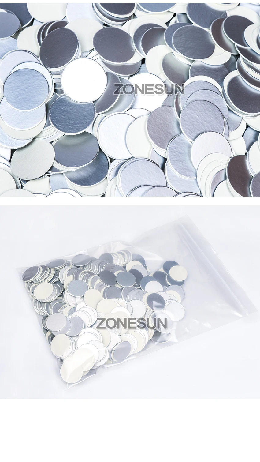 ZONESUN индукционные уплотнения подгонянного размера пластичная ламинированная Алюминиевая Фольга крышки вкладыши 500 шт для PP PET PVC PS ABS стеклянные бутылки