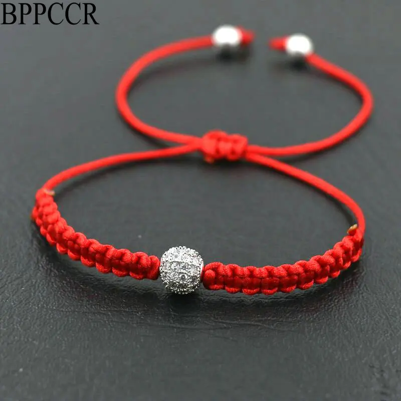 BPPCCR серебристый циркониевый хрустальные шары повезло браслет Красная Нить