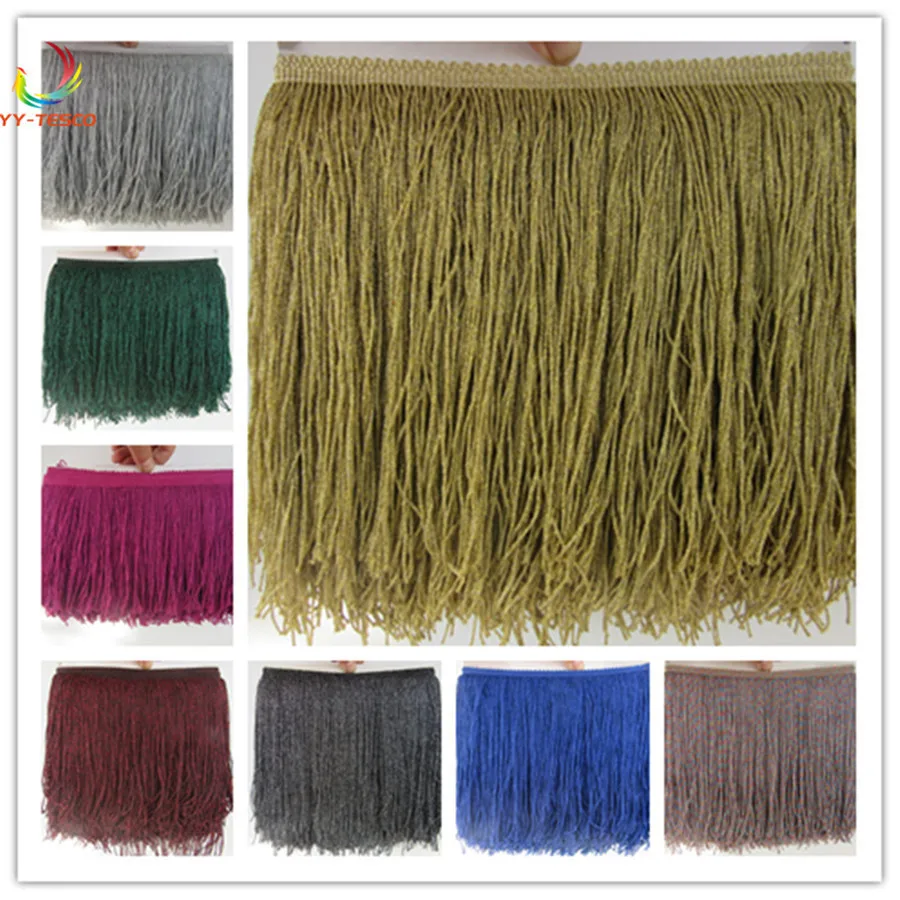 

5 Yards/Lot Polyester Tassel Trimming Latin Dress shining Fringe Tassel Lace Ribbon Soft Banded 20CM Macrame DIY decoration