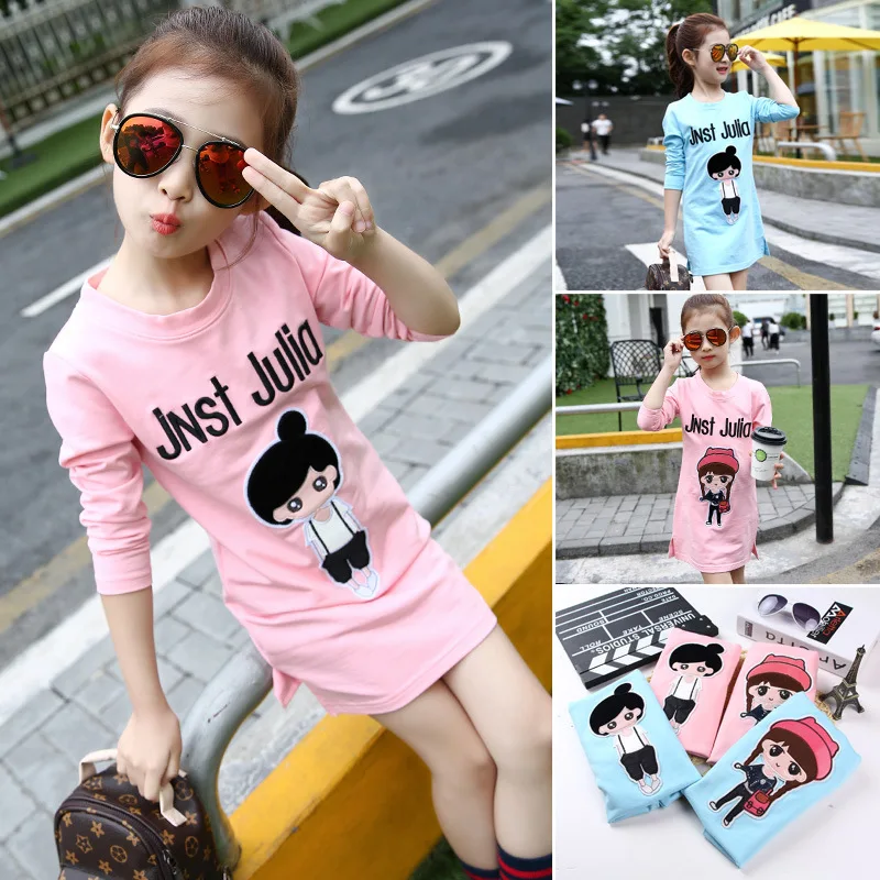 Розничная продажа Длинные футболки–платья для девочек 2016 Новая