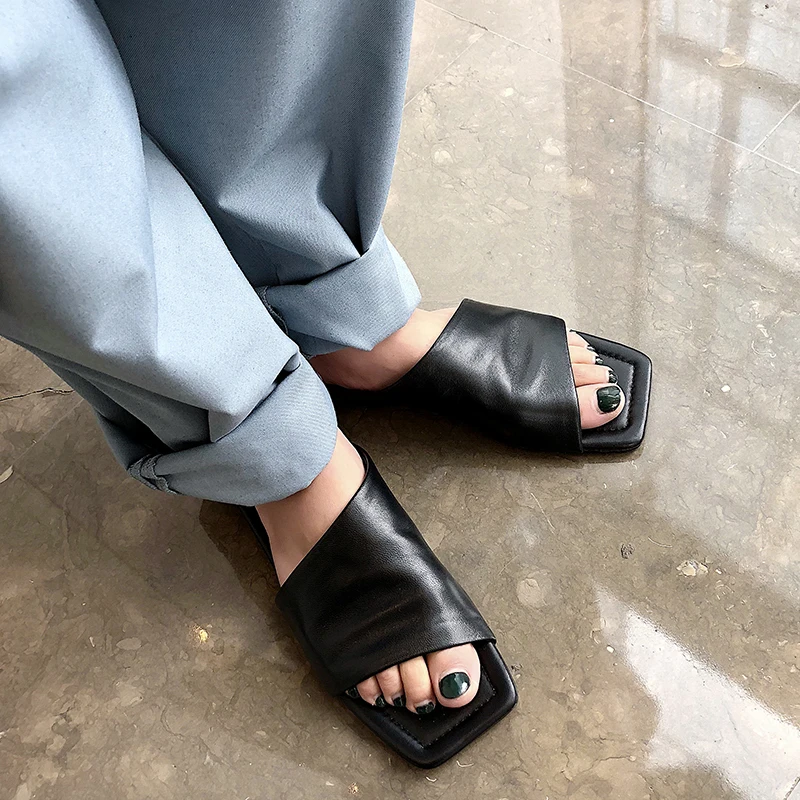 Fashion Brand Summer Slippers Sheepskin Genuine Leather Ladies Woman Flat Heels Beach Shoes Lazy Casual Slides 5 Colors | Обувь