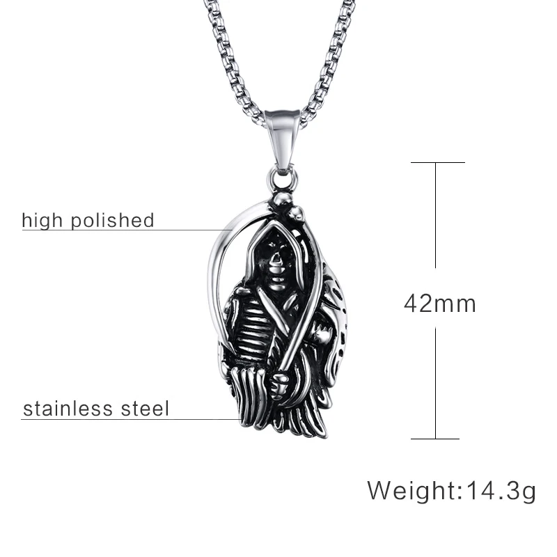 Мужское ювелирное изделие смерти с косой черепом ожерелье из нержавеющей стали