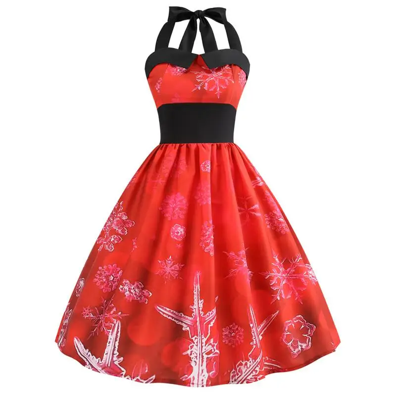 Vintage Dress Christmas Party Retro Swing Halter 50s 60s Sleeveless Gown Robe Pin Up Rockabilly Dresses | Женская одежда