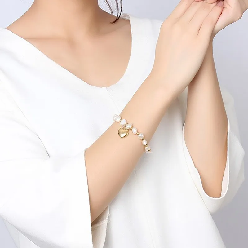 Женский браслет с подвеской в виде сердца и пресноводным жемчугом|bracelets for|freshwater