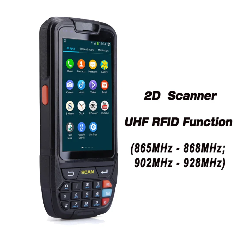 2D and UHF RFID Android 7,0 портативный pos-терминал с NFC UHF RFID считыватель памяти 4 дюйма большой экран терминал данных 1D, 2D лазерный сканер штрих-кода - Цвет: 2D and UHF RFID