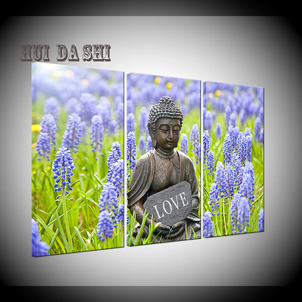 

3 Panels Buddha Statue Lavender Canvas Wall Art Paintings Buddhism Religion Poster Prints Modular Pictures For Living Room Decor