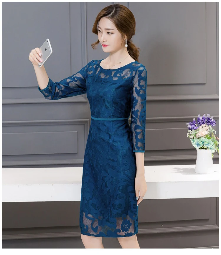 Женские Элегантные платья летнее офисное платье с рукавом 3/4 Сетчатое ажурное