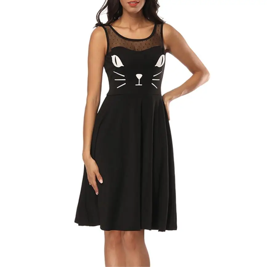 Новый Для женщин кота в клетку с Повседневное платье без рукавов вечерние
