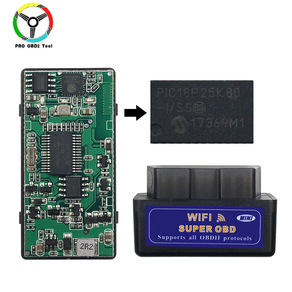 Черный Супер Мини ELM327 V1.5 WiFi OBD2 ELM327 PIC18F25K80 чип ELM 327 1,5 Wi-Fi OBDII OBD для Android/Ios/Windows/PC - Цвет: Черный