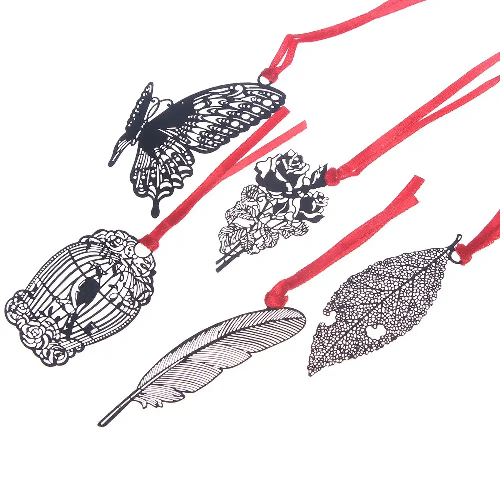 DIY Cute Kawaii Black Butterfly Feather Leaf Metal Bookmark for Book Paper Creative Items Lovely Korean Stationery Gift Package |