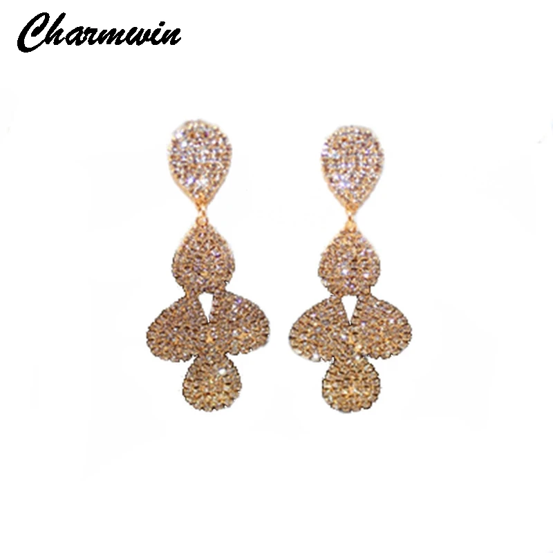 Большие длинные висячие серьги Charmwin новые модные брендовые Роскошные Стразы для