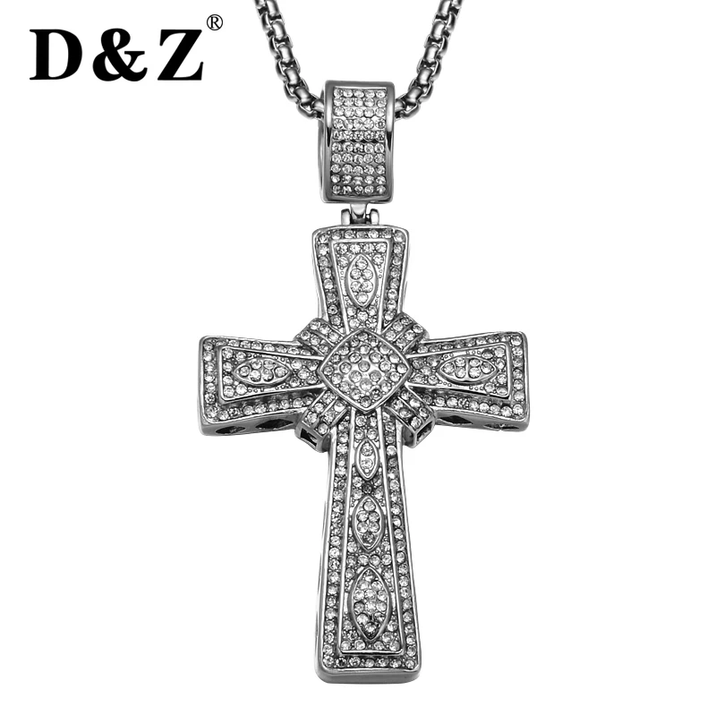 D & Z Iced Out мужской крест ожерелье из нержавеющей стали полный тротуар CZ Крест