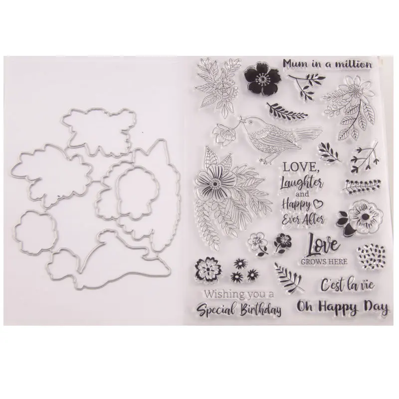 Цветок очистить резиновый штамп штампы набор птица слова металла резка и с для