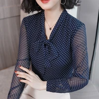spring garment 2020 new women point chiffon shirt blouses feminine long sleeve loose slim bow tie v neck tops blouses