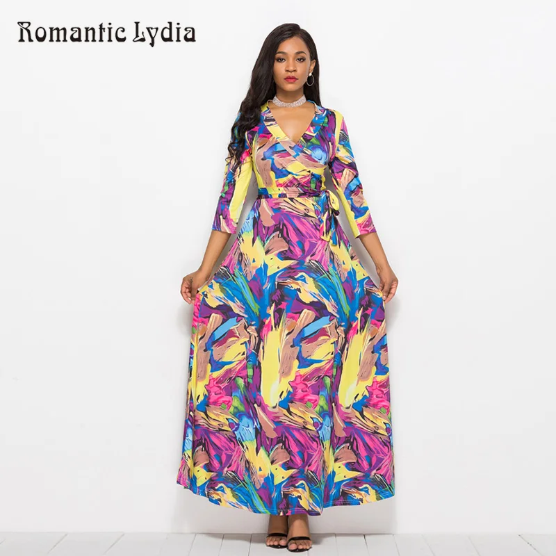 Женское Свободное длинное платье в стиле бохо осеннее с цветочным принтом