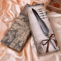 antique quill feather dip pen writing ink set stationery gift box with 5 nib wedding gift quill pen fountain pen mothers day