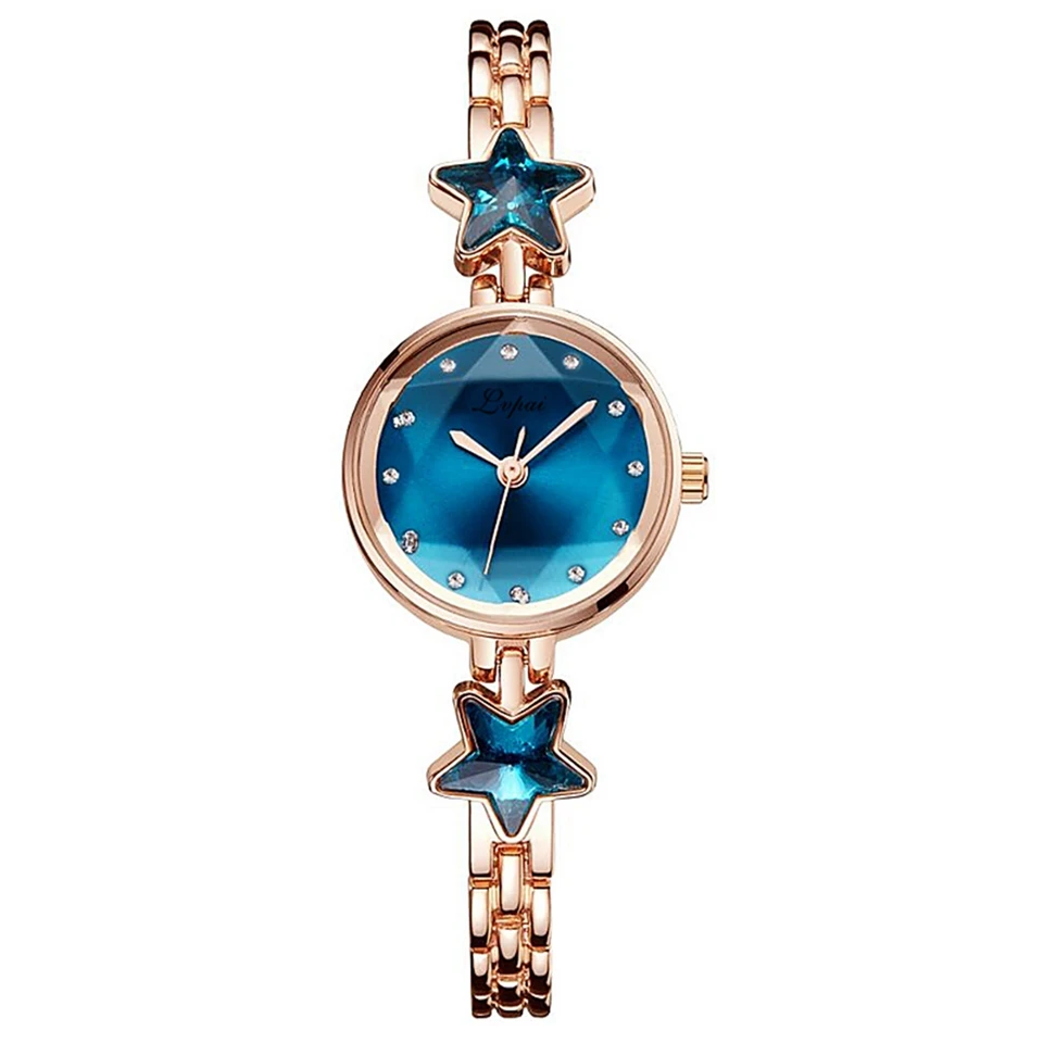 Rose Gold Blue Lvpai Лидирующий бренд женские кварцевые часы со звездами маленькие женские наручные часы с браслетом модные элегантные часы Relojes Mujer - Цвет: Rose Gold Blue