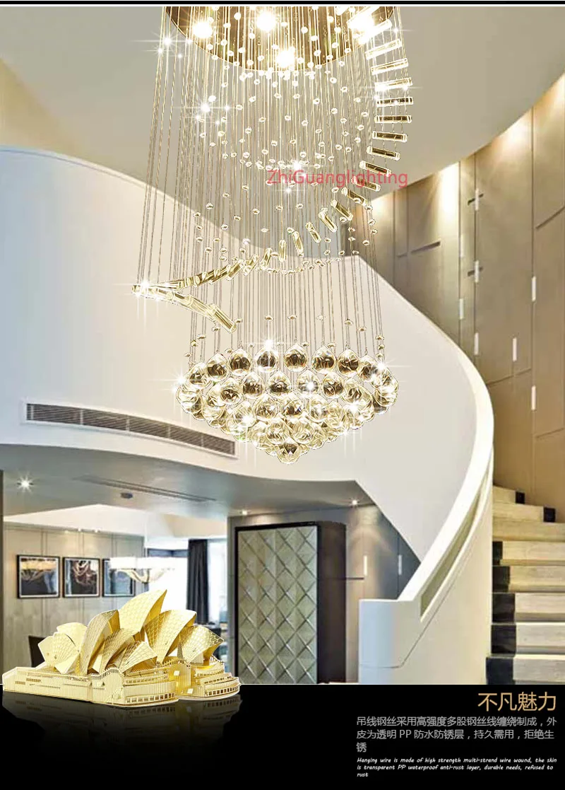 値段 ロングクリスタルシャンデリア階段スパイラルクリスタルシャンデリア照明階段ライトシャンデリア天井高ロープシャンデリア大
