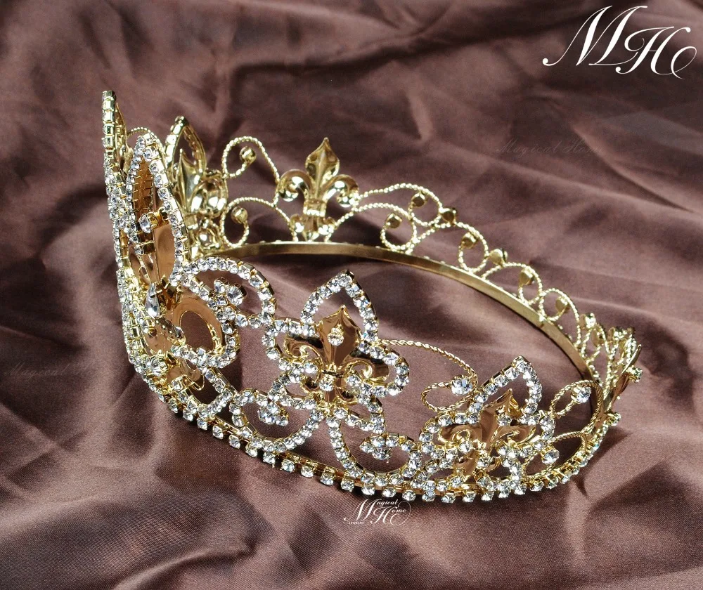 Позолоченный имперский средневековый унисекс тиары Флер де Лис Король/Королева