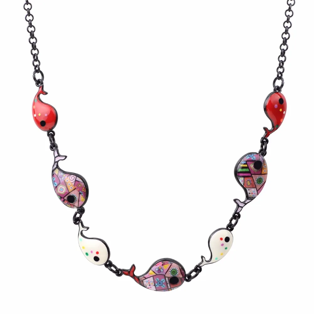Bonsny Enamel Alloy Ocean Animal Whale Necklace Pendant Chain Choker Collar Novelty Jewelry For Women Girls Gift Party Wholesale | Украшения