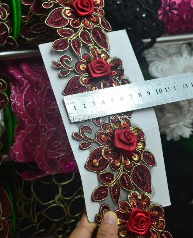 15 ярдов Гипюр Вышивка Кружева блесток ткань с жемчугом жаккардовая Лента