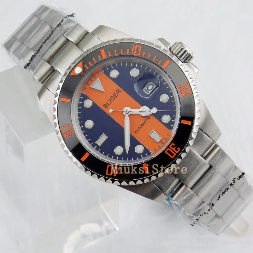 BLIGER 40 мм керамический ободок светящийся сапфир Автоматическая Дата День Мужские
