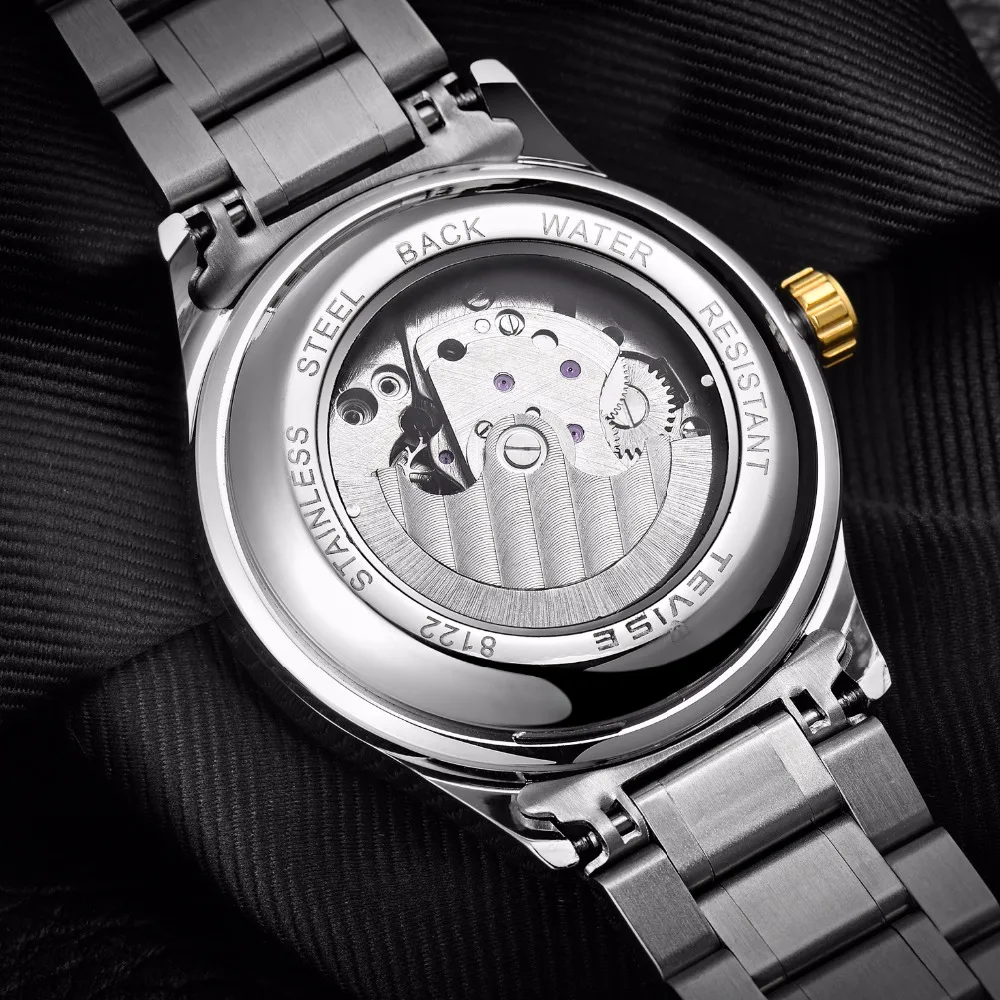 Tevise Top Brand Moon Phase Automatic Mechanical Watches Mens Tourbillon Skeleton Watch Men Stainless Steel 24 hour Clock T808B | Наручные