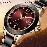 sunkta relogio feminino women watches waterproof top brand luxury watch women with ceramics and metal strap relojes para mujer