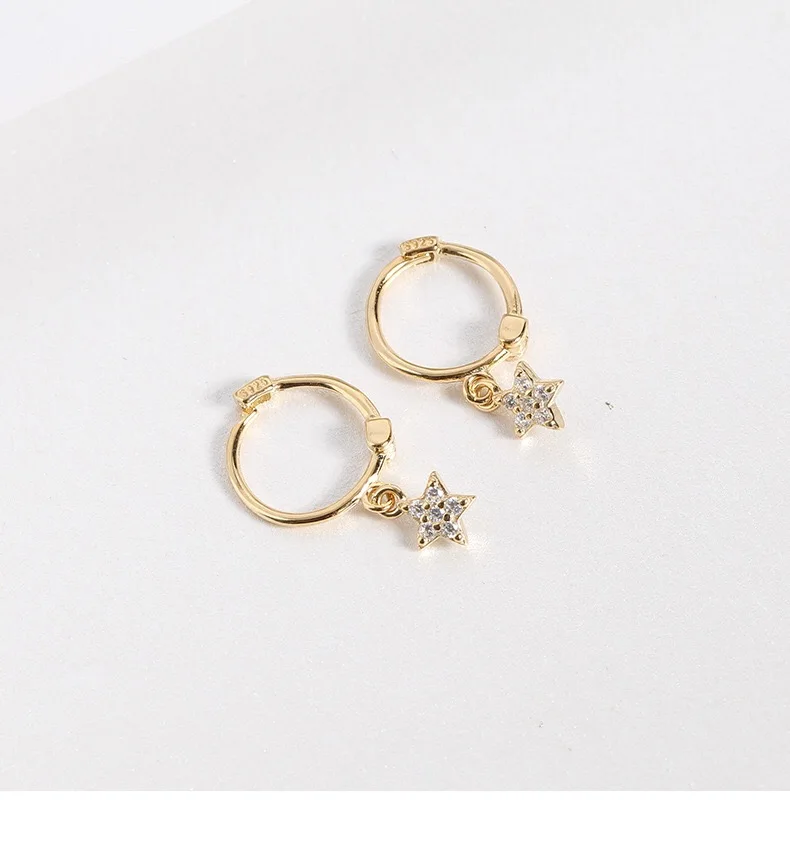 1 pair star gold Серьги из стерлингового серебра S925, модные циркониевые серьги в форме звезды, Луны, уха, Пряжка для ушей, дикие простые трендовые серебряные серьги для девушек, ювелирные изделия для ушей - Окраска металла: 1 pair star gold