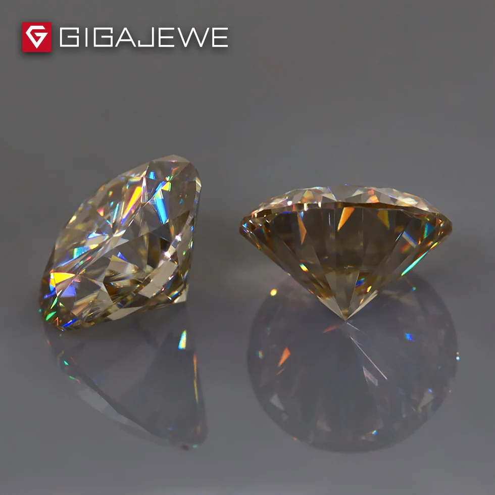 GIGAJEWE 6 мм 0.8ct желтое шампанское VVS1 круглая отличная огранка Муассанит сыпучий Камень Алмазный тест прошел лабораторный драгоценный камень для изготовления подарка