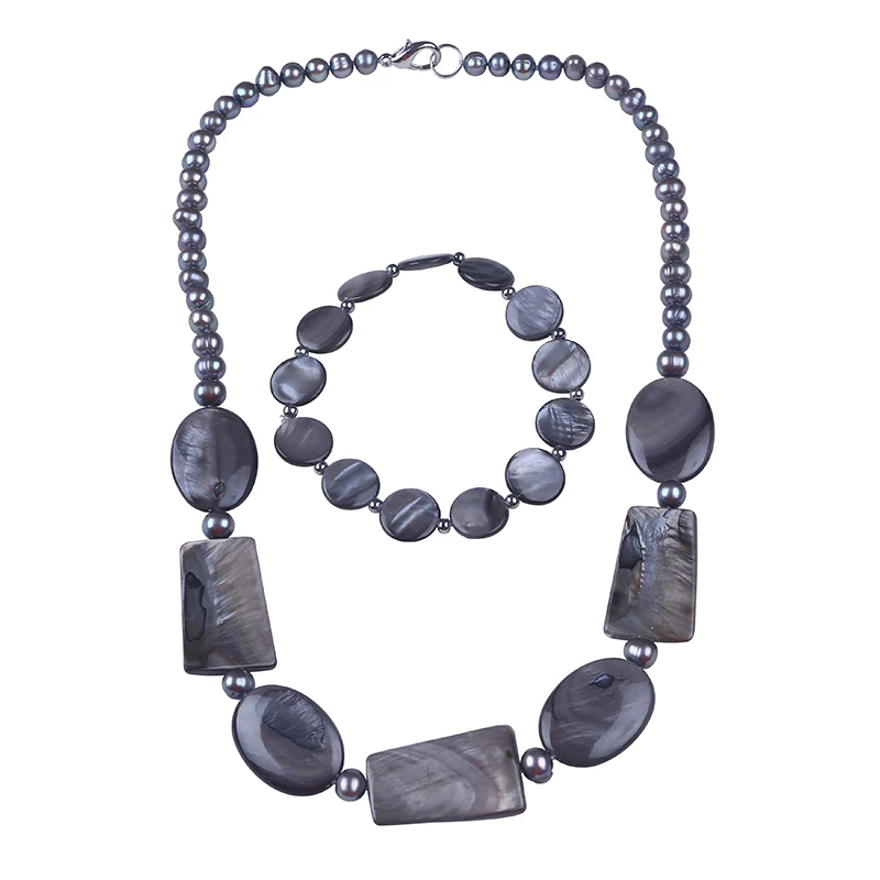 Good quality luster gray freshwater pearl beaded necklace mother of bracelet shell bead jewelry set | Украшения и аксессуары
