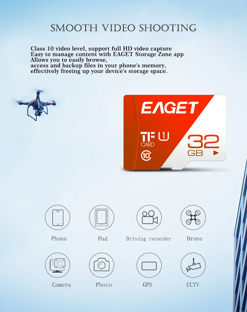 EAGET T1 Micro SD карта 16 Гб/32 ГБ/64 Гб/128 ГБ/256 ГБ класс 10 TF карта памяти Высокоскоростная флеш-карта для телефонов и планшетов
