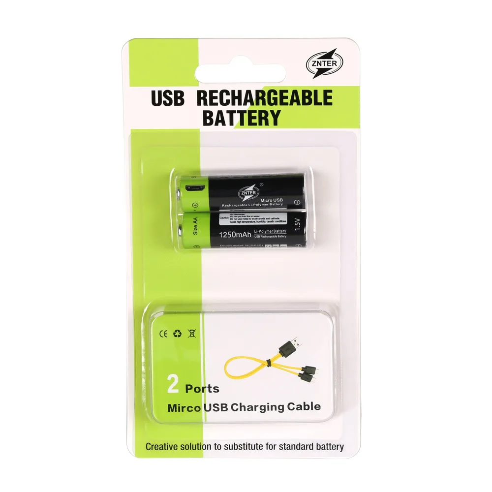 Перезаряжаемая литий-полимерная батарея ZNTER AA 1 5 в 1250 мАч 2/4 шт. с USB-кабелем