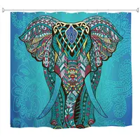 Goodbath Elephant Shower Curtain, Indian Bohemian Boho Waterproof Polyester Fabric Bathroom Bath Curtains Blue
