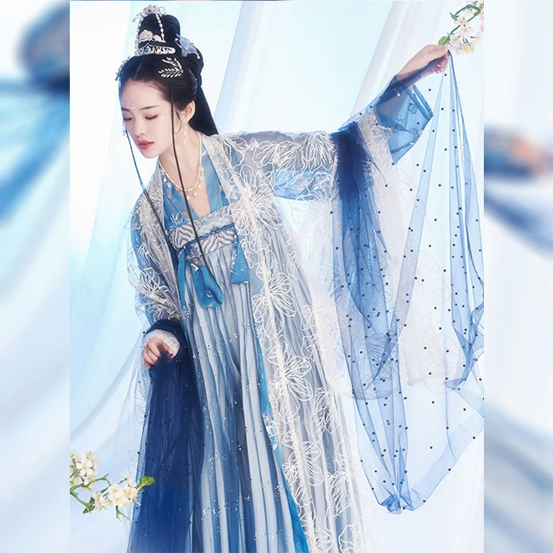 2020 женский костюм ханьфу блестящее китайское платье с блестками топ + юбка пальто