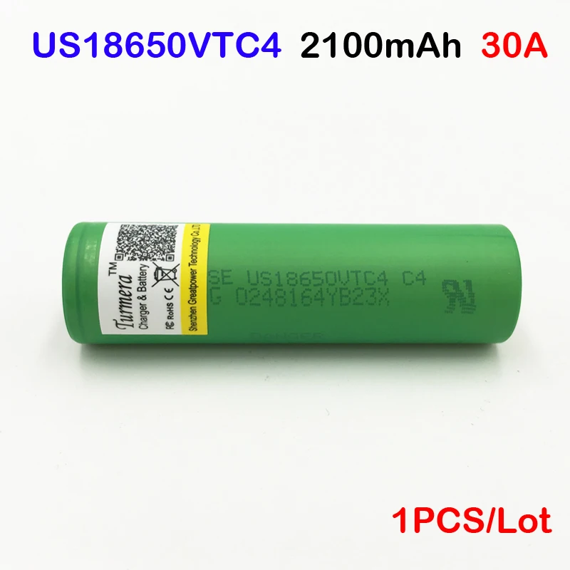 100% Original 3.6V 18650 VTC4 2100mAh High drain 30A battery US18650VTC4 Electronic cigarettes 20A Rechargable | Электроника