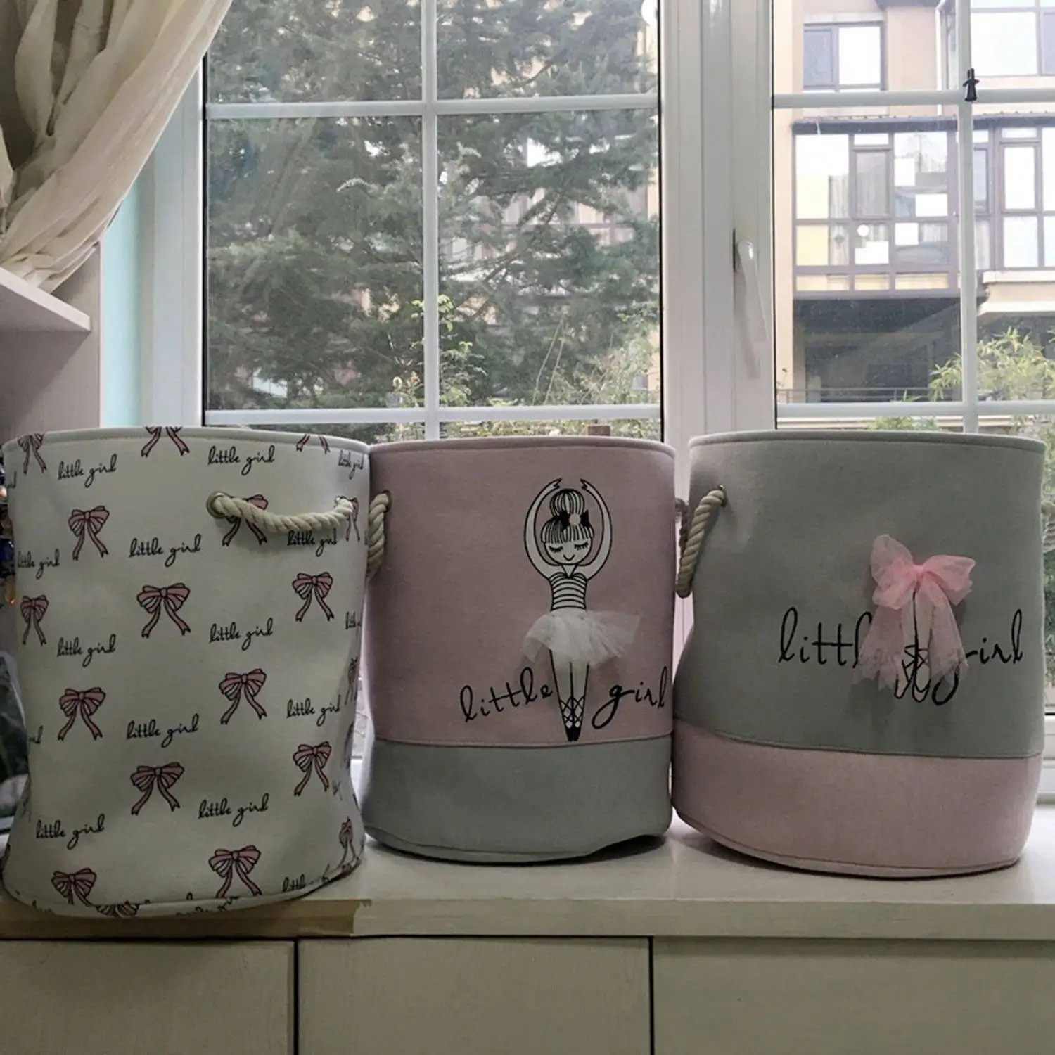 Розовая корзина для белья органайзер грязной одежды хлопок балетная девочка