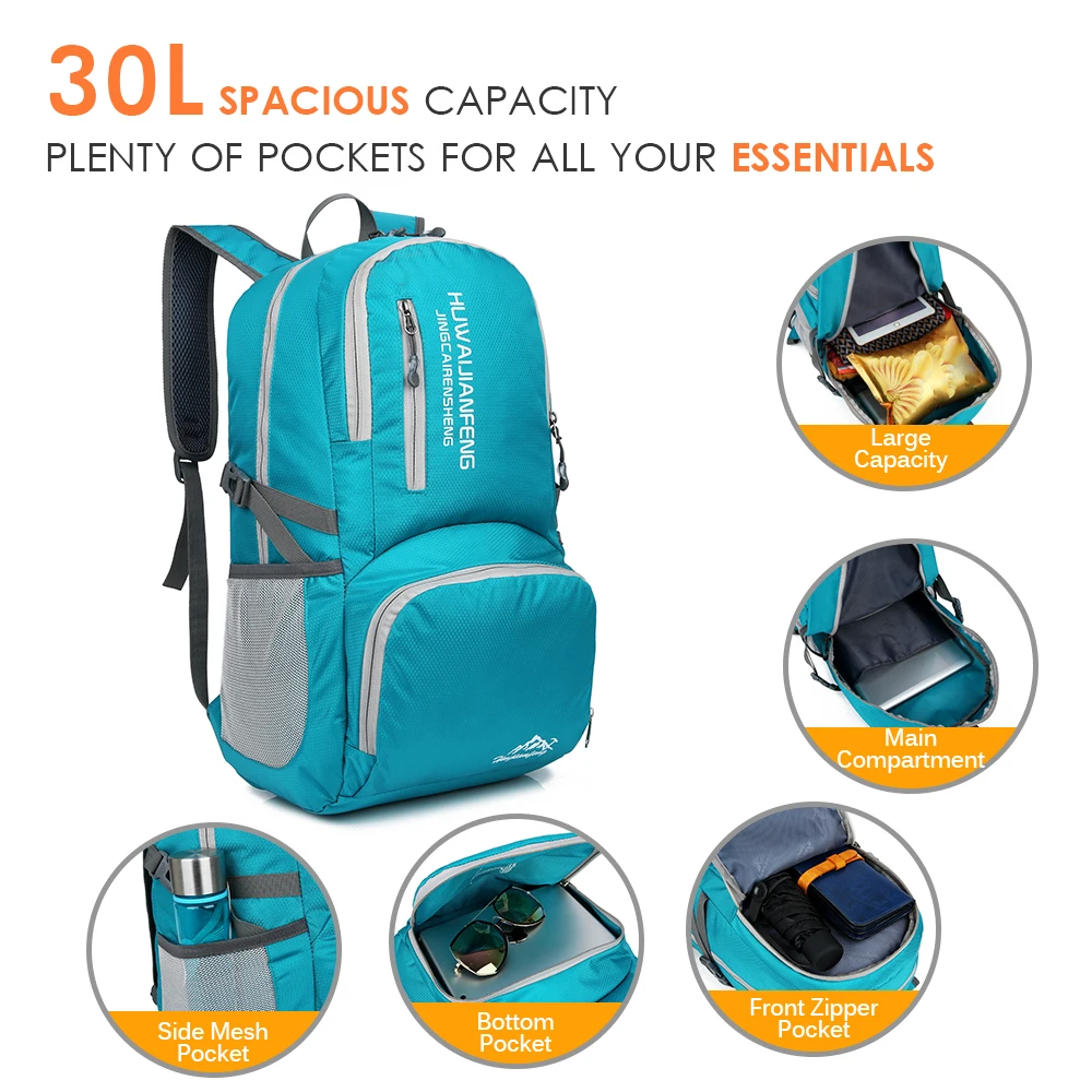 30L легкий складной рюкзак водонепроницаемый для улицы нейлоновый женский
