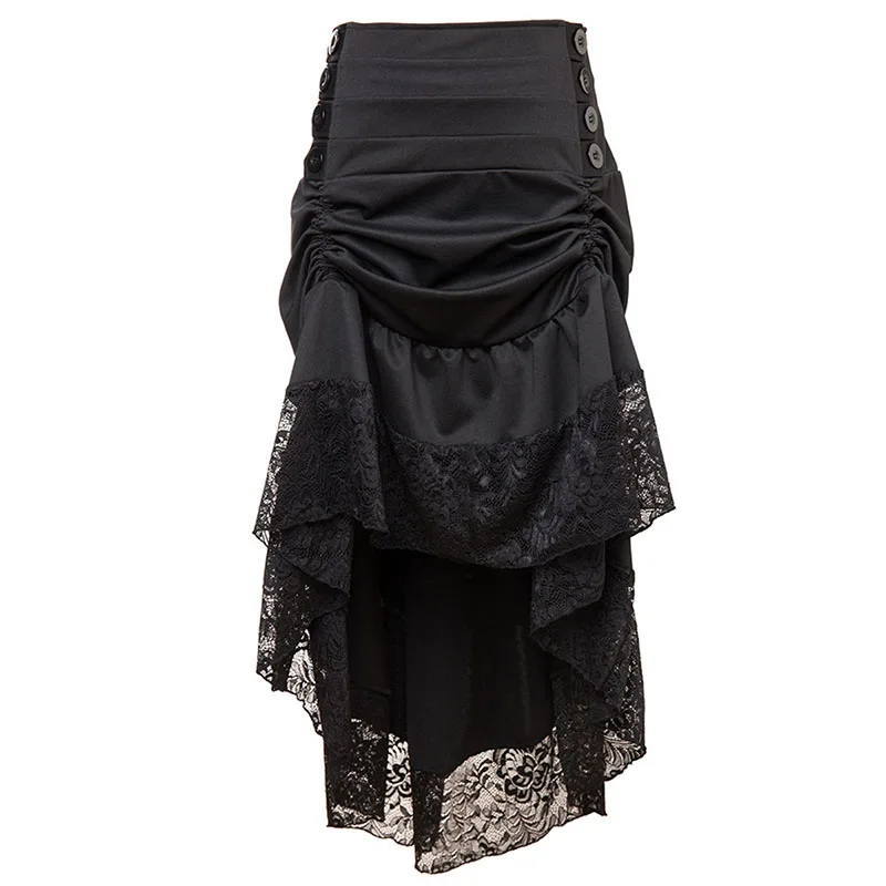 

Black Red Gothic Punk Skirt Ruffles Asymmetric Women Long Vintage Skirts High Waist Victorian Steampunk Court Style Lace Skirt