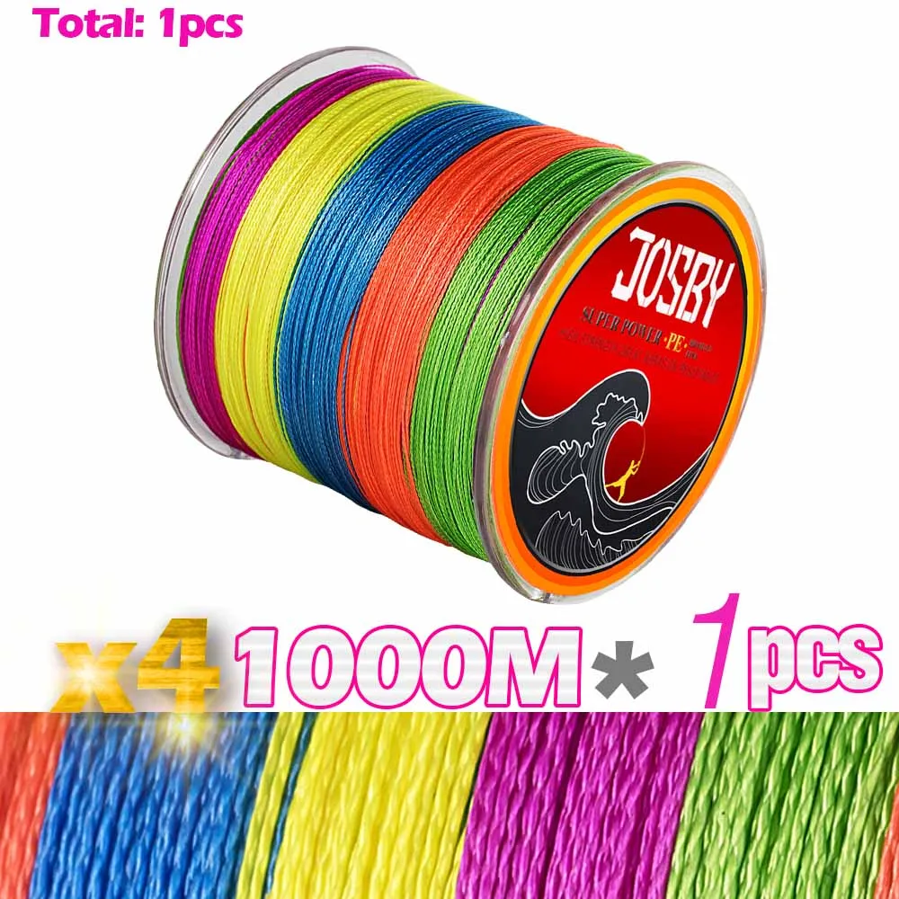 X4-1000M-multic-1psc JOSBY, 12 шт., 300 м, 500 м1000м, плетеная леска, многофиламентная, PE, 4 и 8 нитей, рыболовный шнур, 12 лб-80 фунтов, мощная Японская Технология - Цвет: X4-1000M-multic-1psc