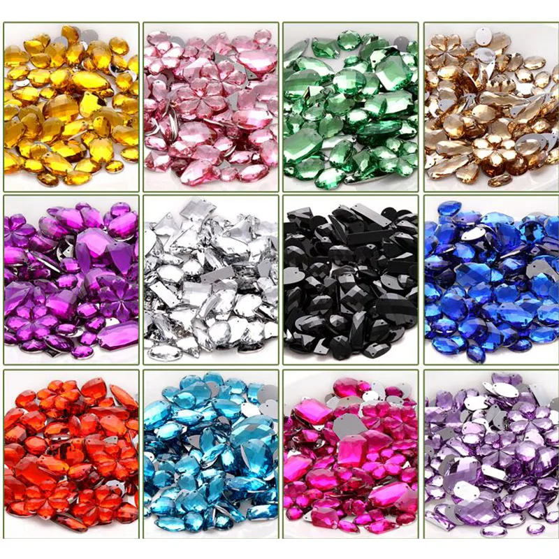 Смешанные размеры 100 штук пакет пришитые Стразы пришивные на акриловой плоской