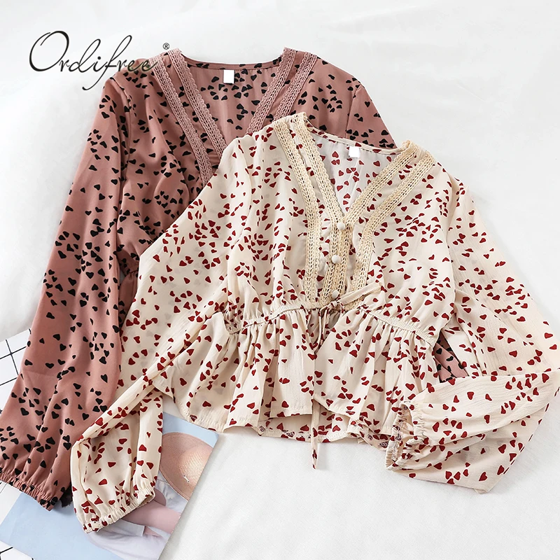 Ordifree 2021 Летние Осенние женские шифоновые блузки и топы с длинными рукавами в
