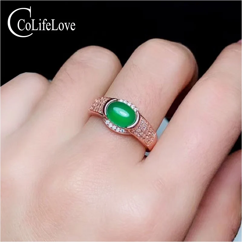 

CoLife Jewelry 925 Silver Gemstone Ring for Woman 6mm*8mm Natural Green Chalcedony Silver Ring Sterling Silver Gemstone Ring