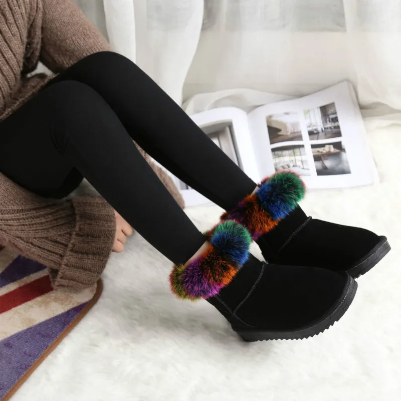 Winter Women Boots Colorful Hair Snow Short Tube Cotton Shoes Woman Fashion Leather Warm Botas Zapatos De Mujer Gray | Обувь