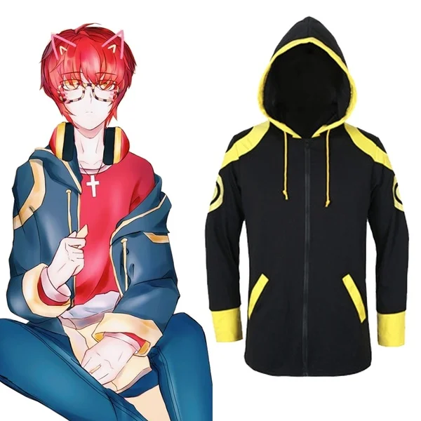 

Игра Мистик мессенджер 707 Косплей костюмы пальто и футболка для мужчин/женщин толстовки свитшоты наряды Хэллоуин Одежда