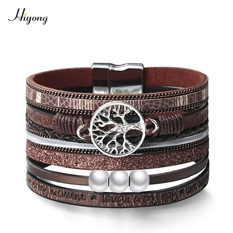 HIYONG, модные богемные многослойные кожаные браслеты для женщин, жемчужные пресной воды, очаровательные браслеты, Женские Ювелирные изделия - Окраска металла: 011