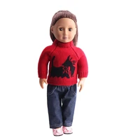 dolls clothes winter red sweater suit black pants toy accessories fit 18 inch girl doll and 43 cm baby doll c164