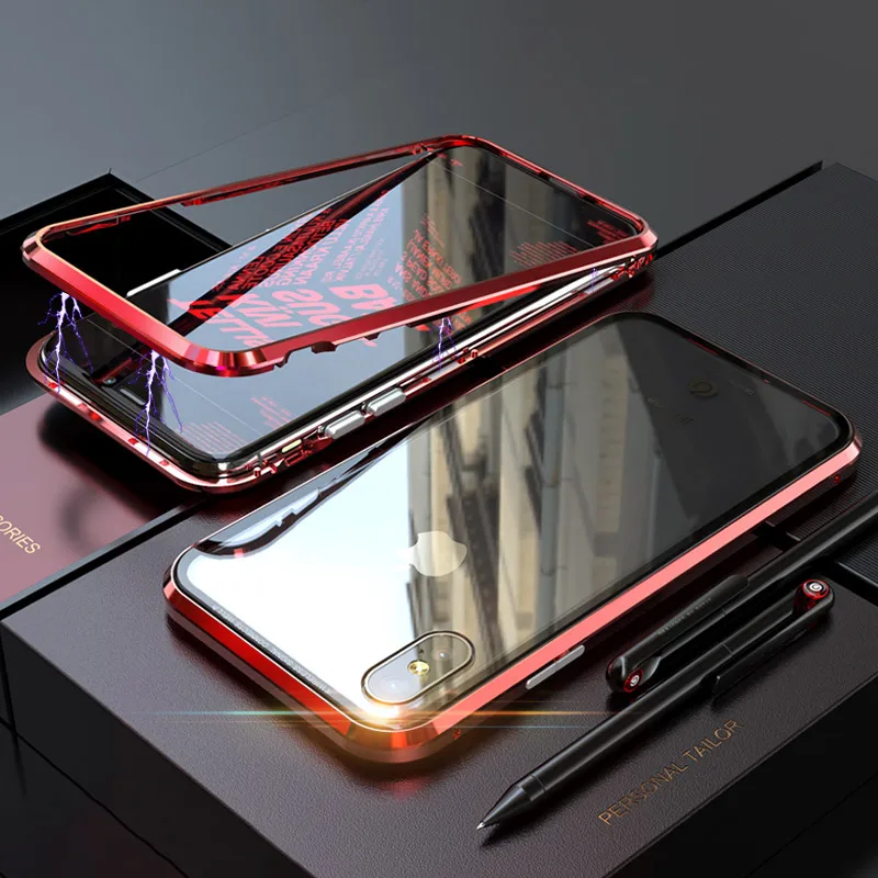 Магнитный металлический чехол BFOLLOW для iPhone 7 8/Plus/X гибридный из закаленного стекла