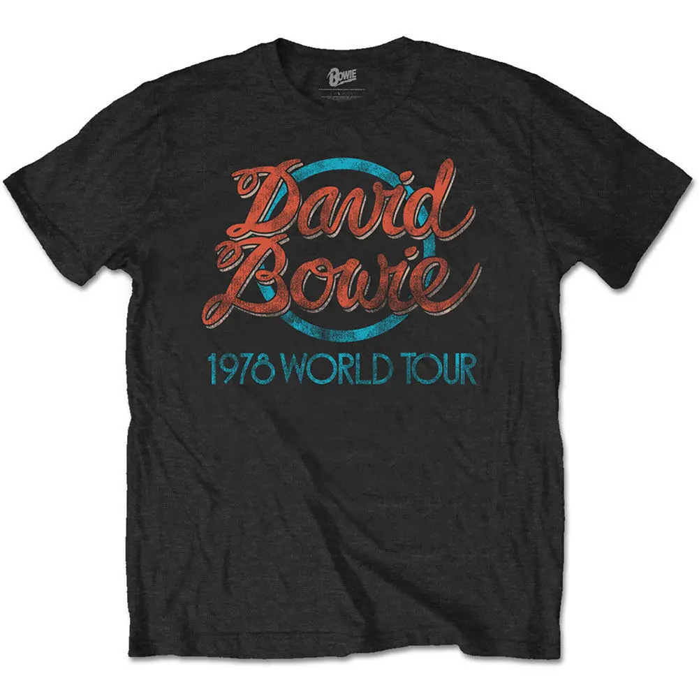 Дэвид Боуи Мужская 1978 World Tour футболка черная с o-образным вырезом классная футболка с o-образным вырезом топы Тройники любой логотип Размер футболка Удобная - Цвет: Черный