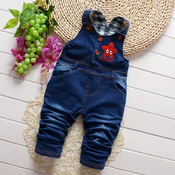 Детская для девочек и мальчиков Джинсы женщин Комбинезоны Брюки Мода 2017 г.